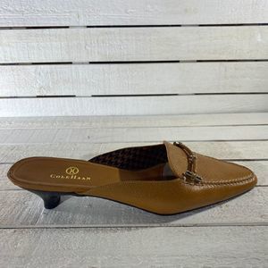 Cole Haan Women’s Mules Shoes Brown Pointed Toe Kitten Heels Leather 7.5